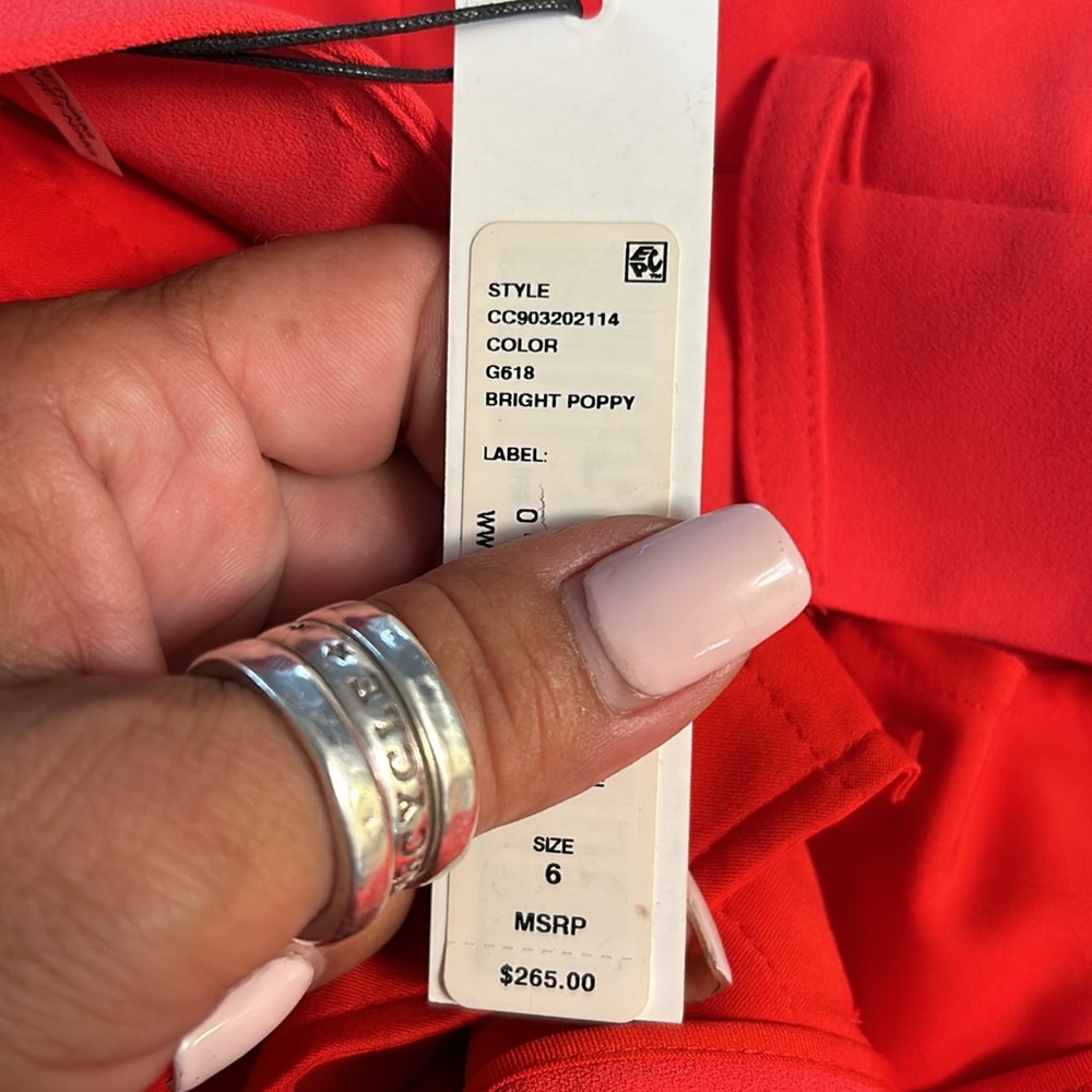 Alice + Olivia high rise slim cut trousers in poppy red - Picture 7 of 12